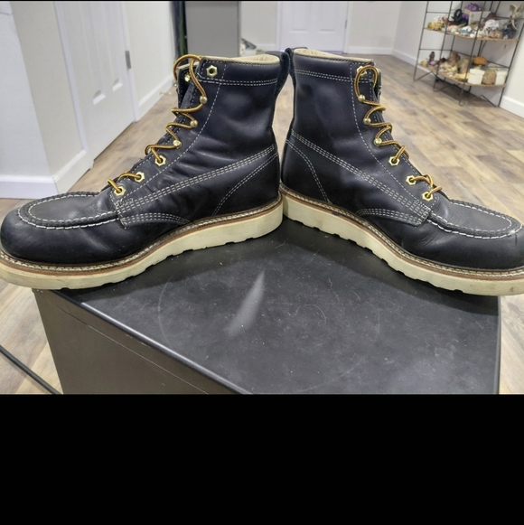 Thorogood Navy Leather American Heritage 6" work Boots Soft Toe Size 9.5 9 1/2 - Picture 3 of 6